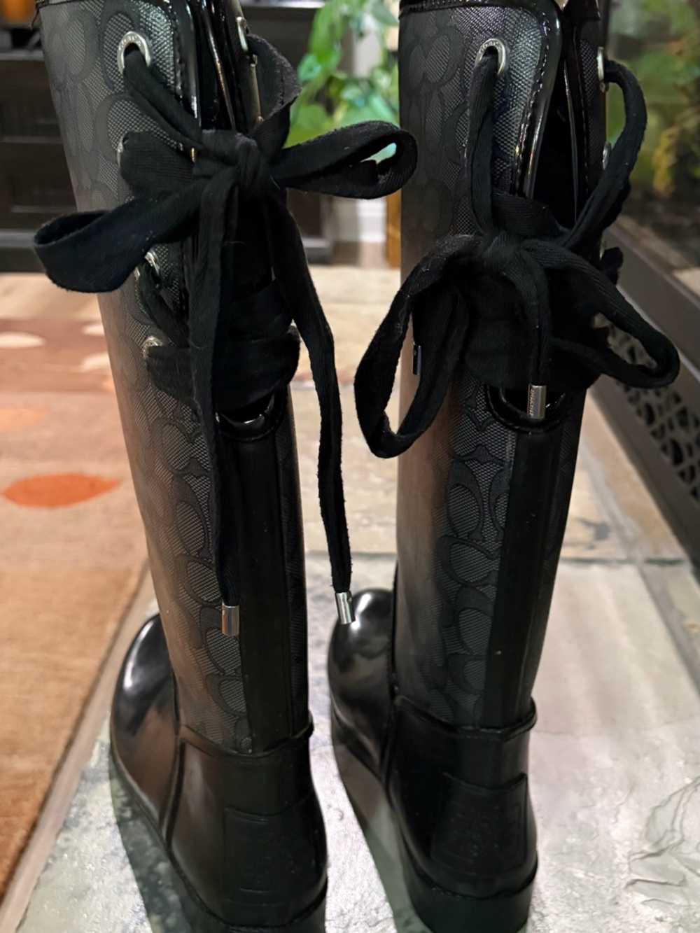 Coach Black Signature-Print Tall Rain Boots - Picture 3 of 4